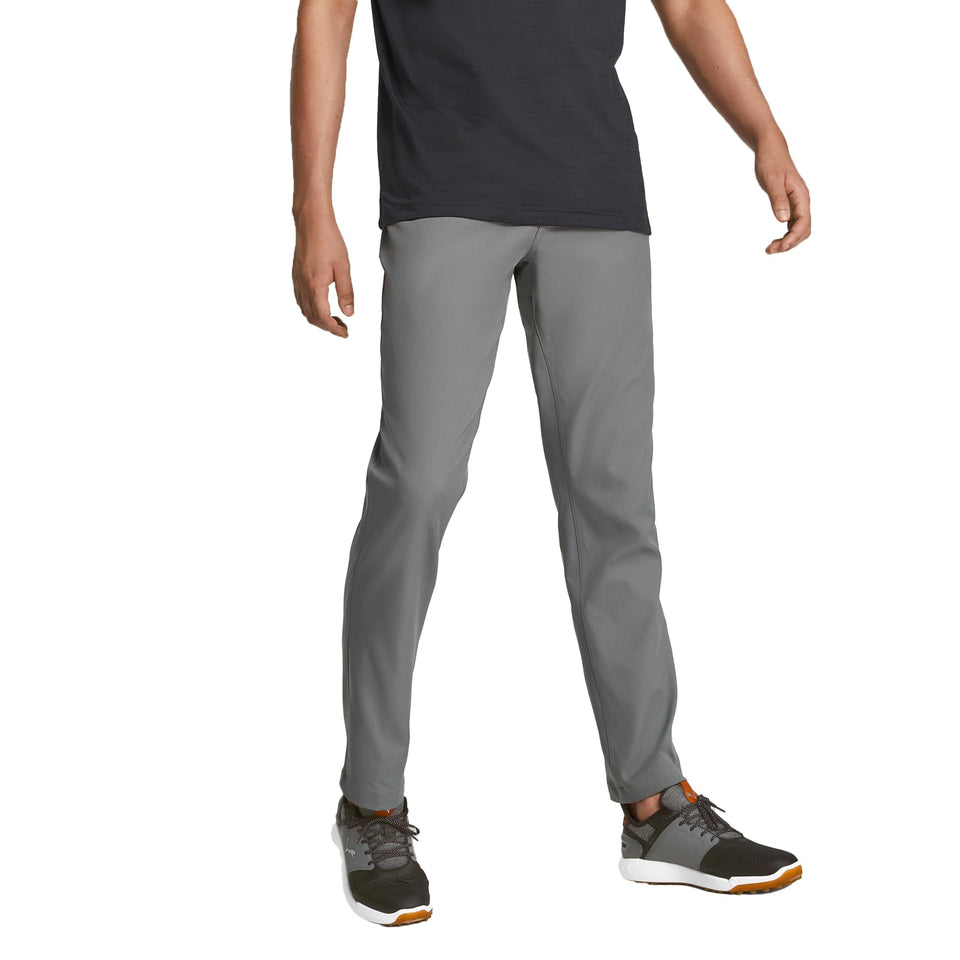 PUMA GOLF Dealer 5 Pocket Pant slate sky front view showing flattering fit and breathable fabric