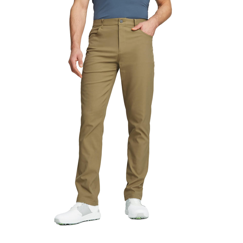 PUMA Golf Dealer 5 Pocket Pants front view for on-course moisture-wicking comfort.