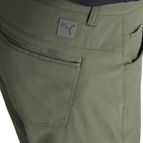 PUMA GOLF Dealer 5 Pocket Pants Duramesh pocket bags close-up in dark sage.