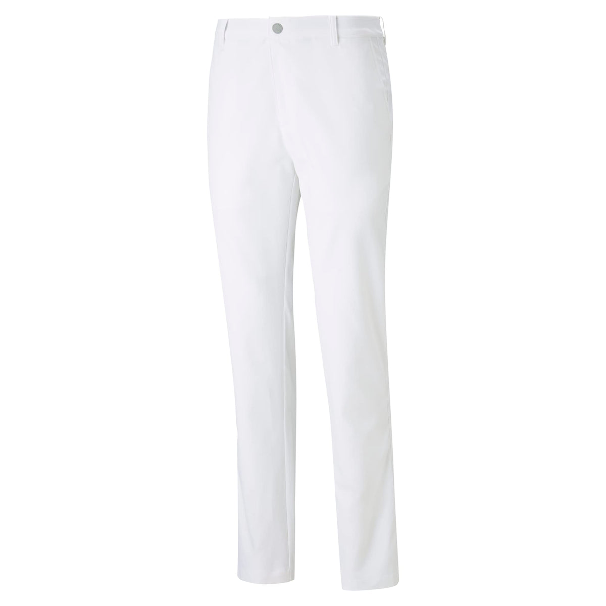 PUMA Golf Dealer Pant on model demonstrating stretch waistband and 2-way stretch