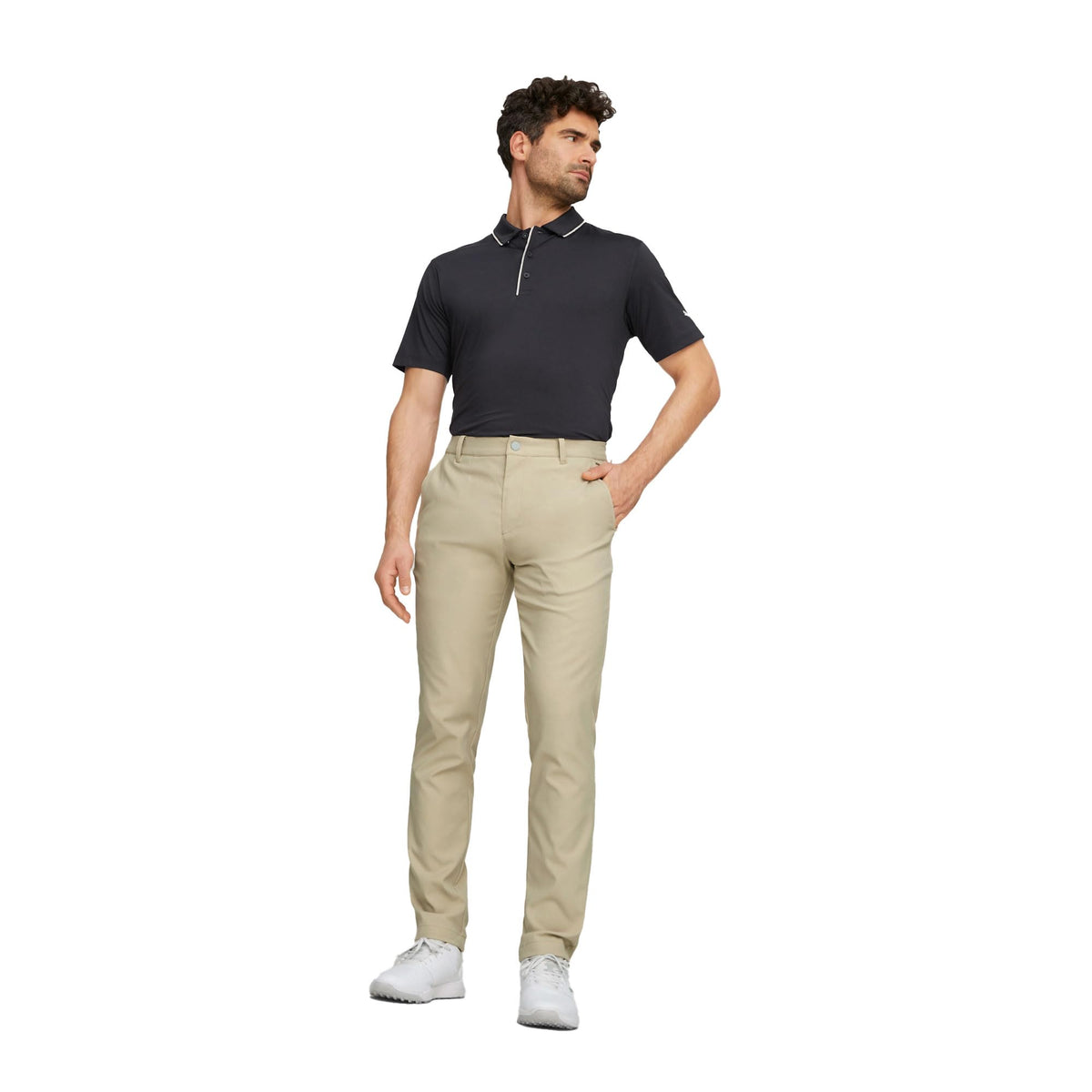 PUMA Golf Dealer Tailor Pant Alabaster back view, tailored look.