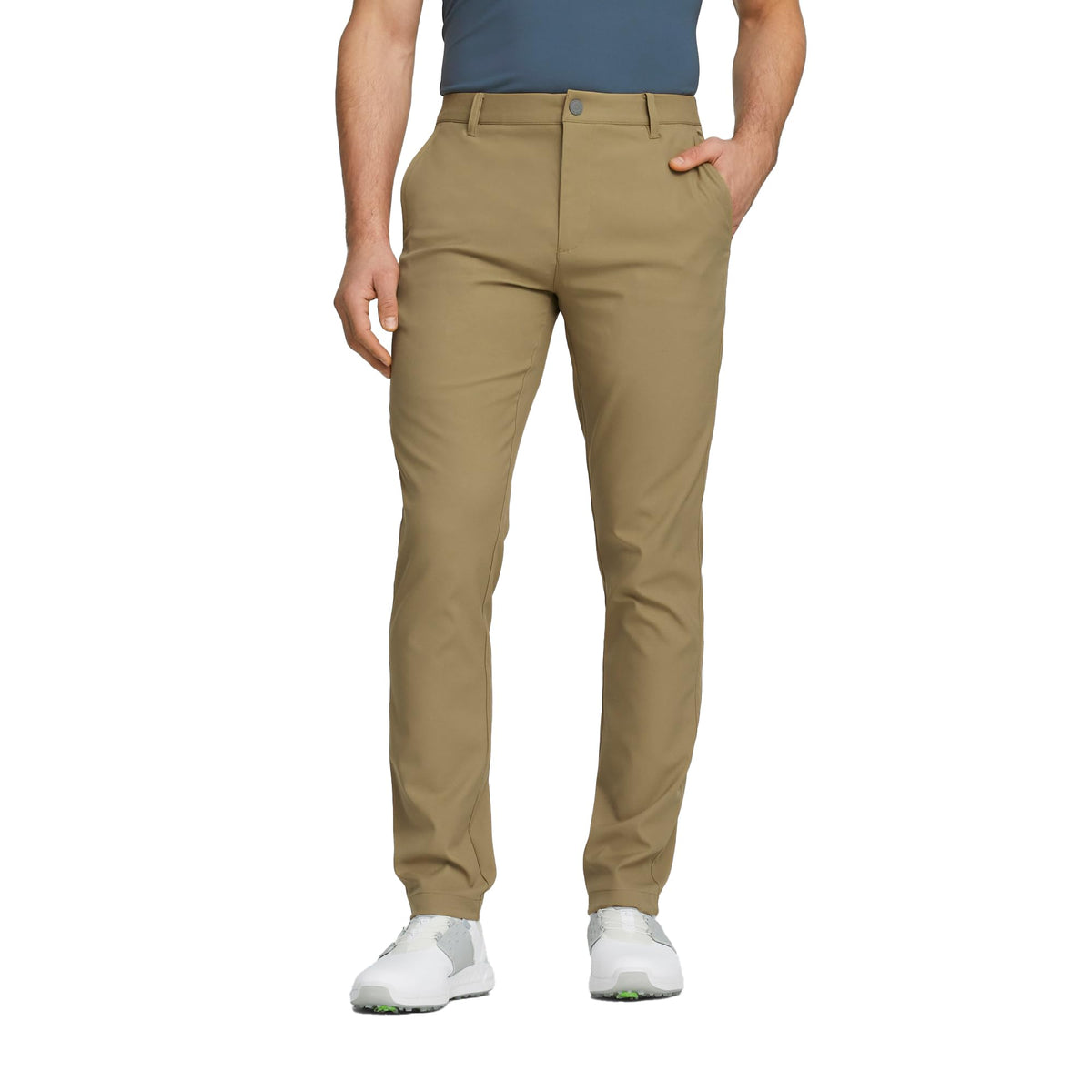 PUMA Golf Dealer Tailored Pant Coconut Crush front view highlights 2-way stretch for easy movement