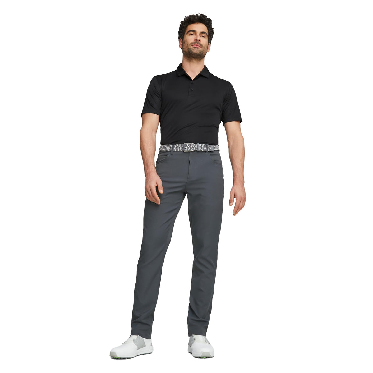 PUMA GOLF moisture-wicking fabric close-up demonstrates breathable performance.