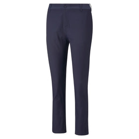 PUMA Golf Boardwalk Pant Navy Blazer on model, showcasing a comfortable, sleek silhouette