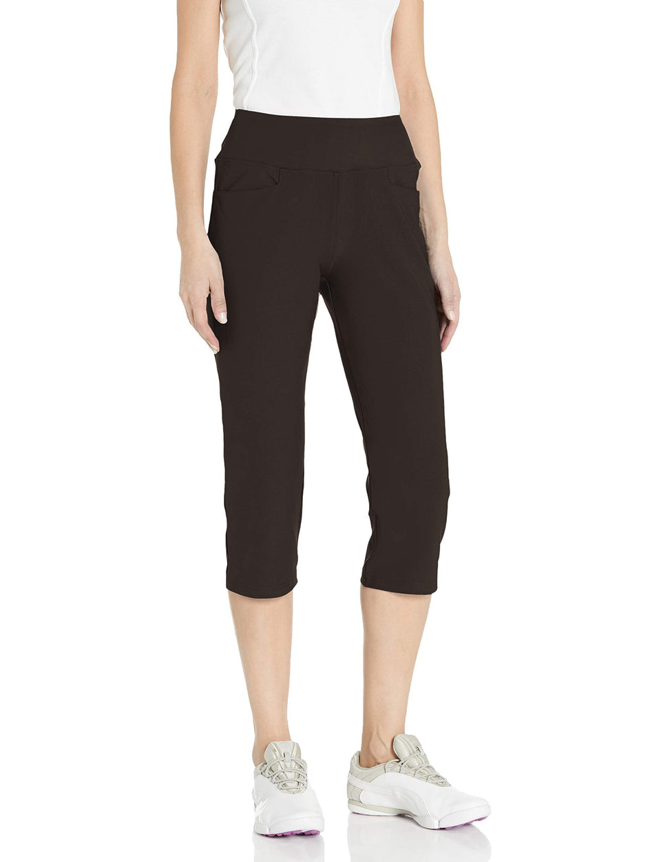 PUMA Golf Women's PWRSHAPE Capri front view, moisture-wicking comfort for on-course performance