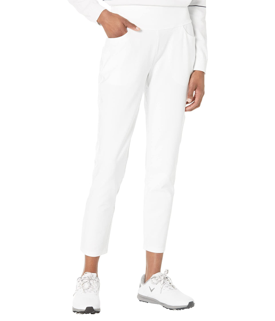 PUMA Golf Women's PWRSHAPE Pant front view, offering a sleek silhouette and breathable comfort on the course.