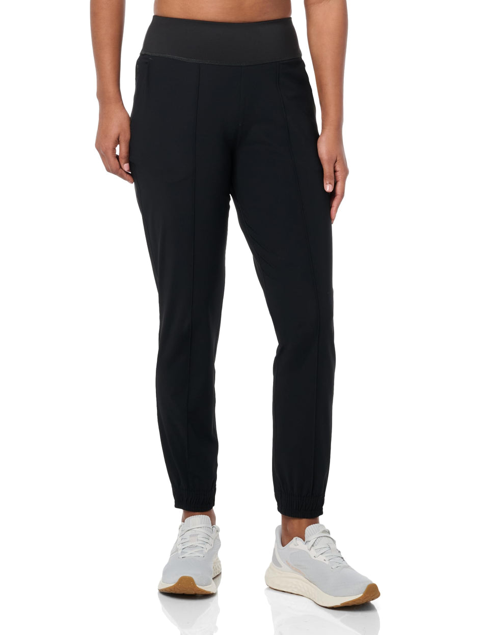 Front view of Puma Golf Women's Range Jogger in Puma Black, moisture-wicking comfort for workouts.