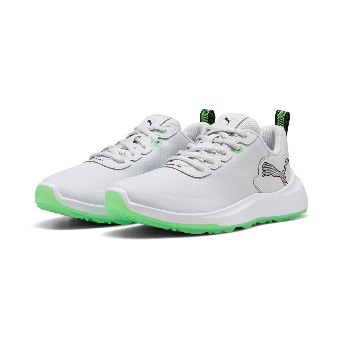 PUMA Gruve Sport Junior golf shoes with fluoro-green highlights for visibility
