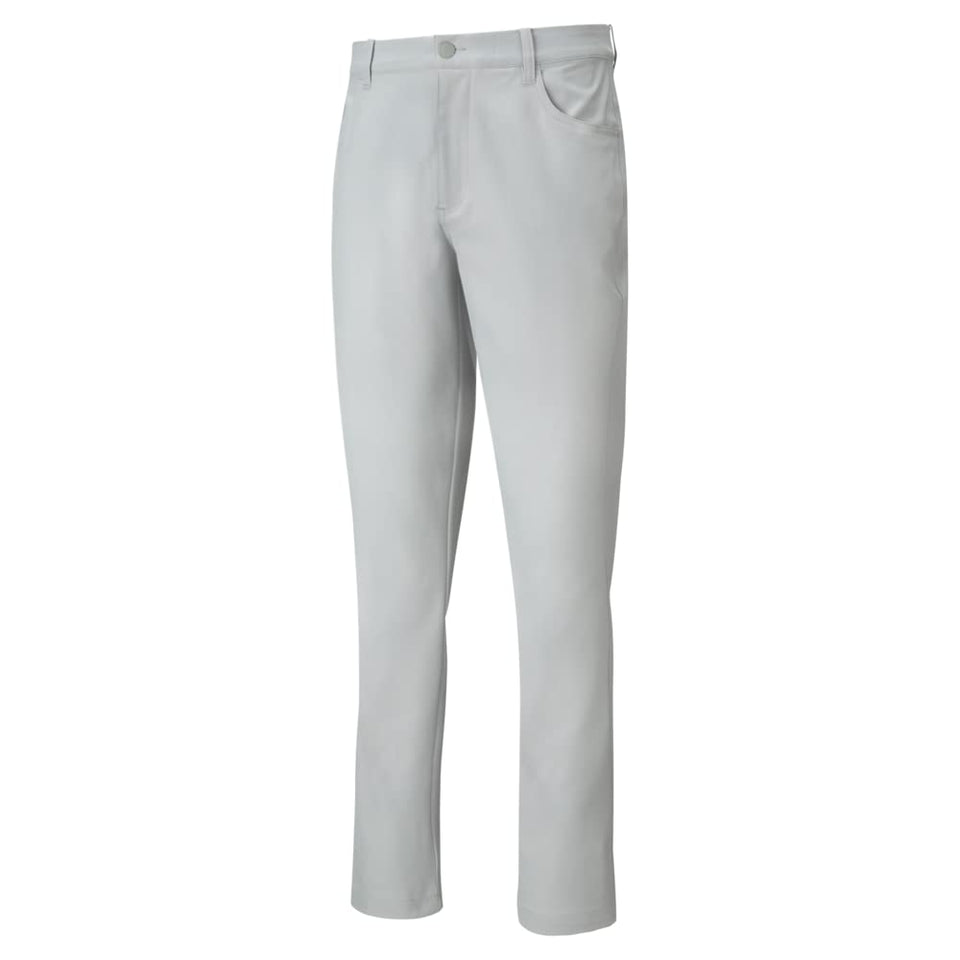 PUMA Jackpot 5 Pocket 2.0 pants, front view; moisture-wicking and comfortable for golf.
