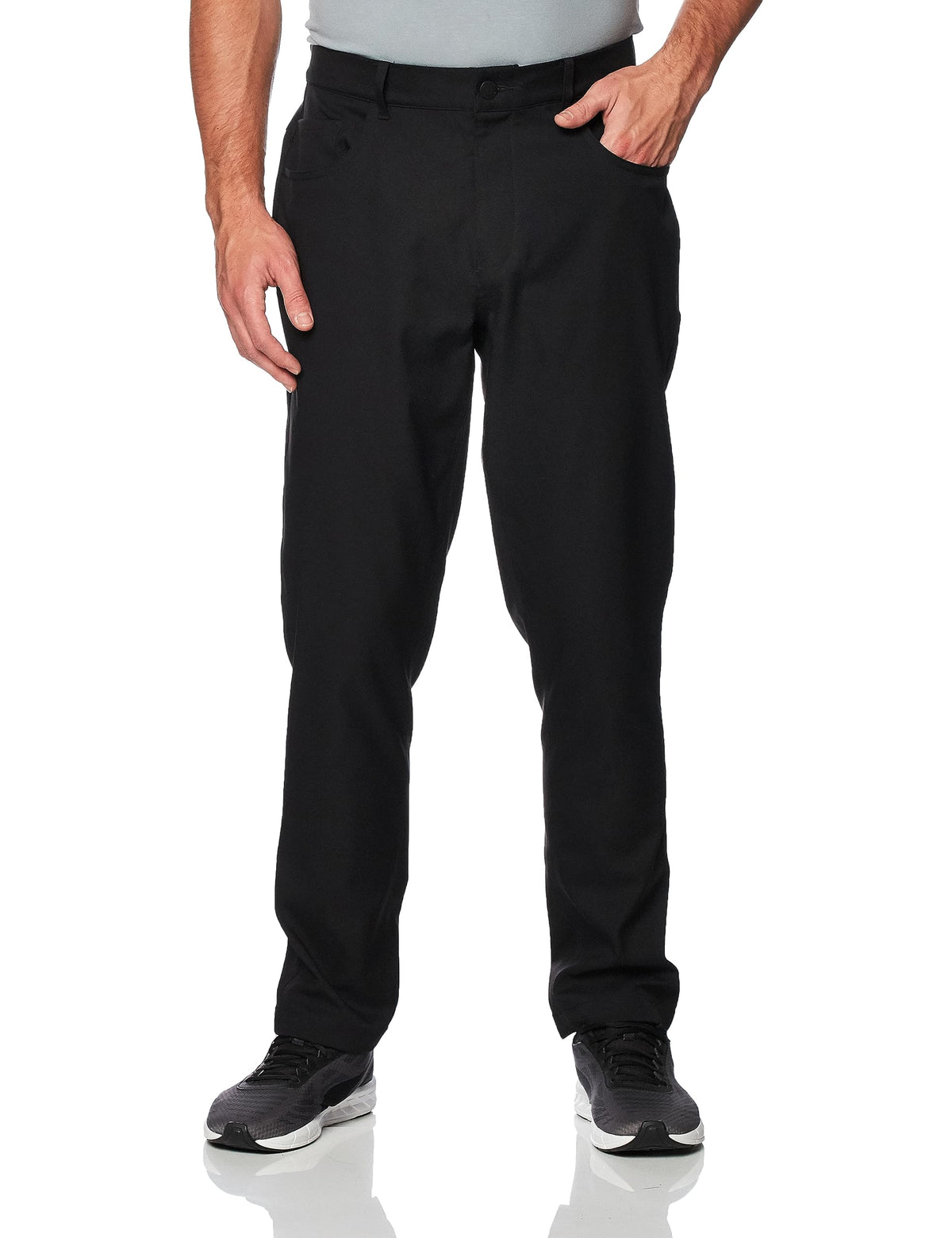 PUMA Jackpot 5-pocket golf pants on-model front view, showcasing on-course style and comfort.