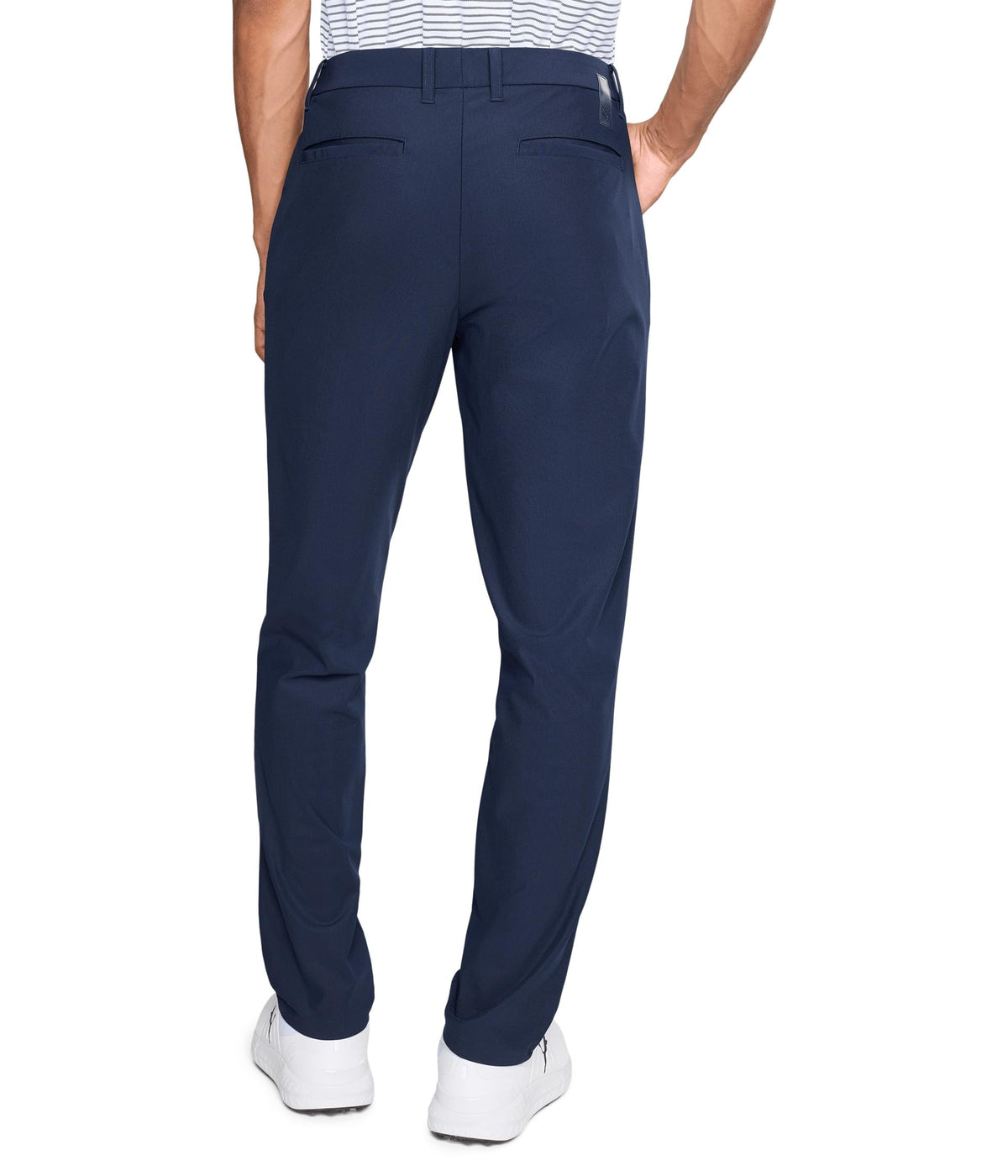 PUMA 101 Premier Pants fabric detail reveals deep navy color and lightweight feel.