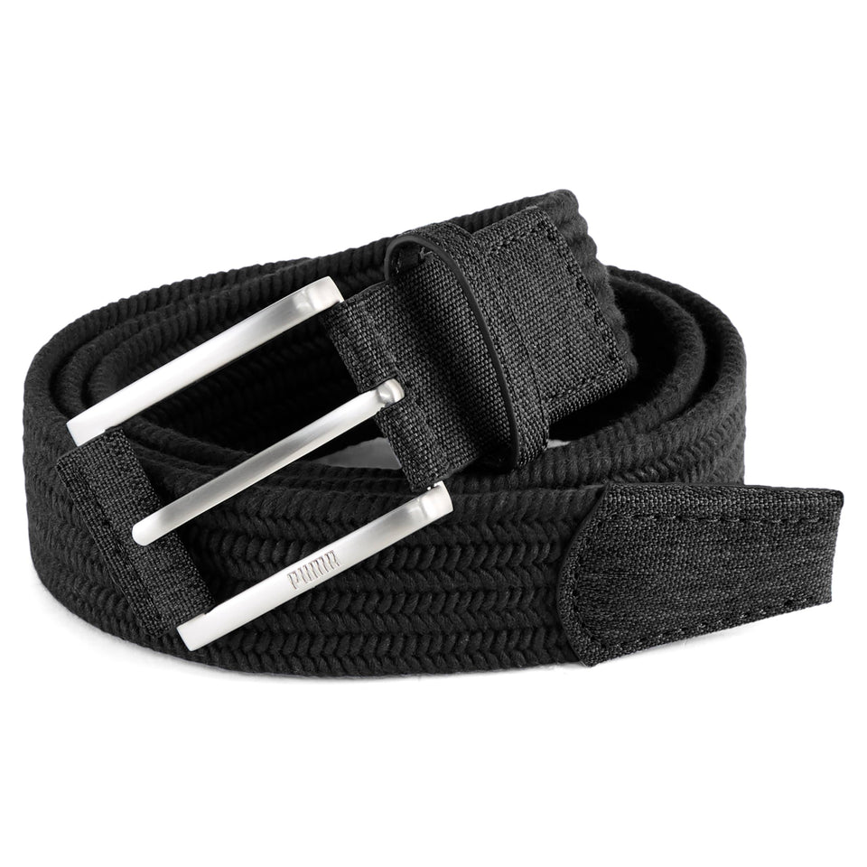 PUMA Stretch Weave men's golf belt buckle detail, showcasing durable, stylish finish for on-course wear.