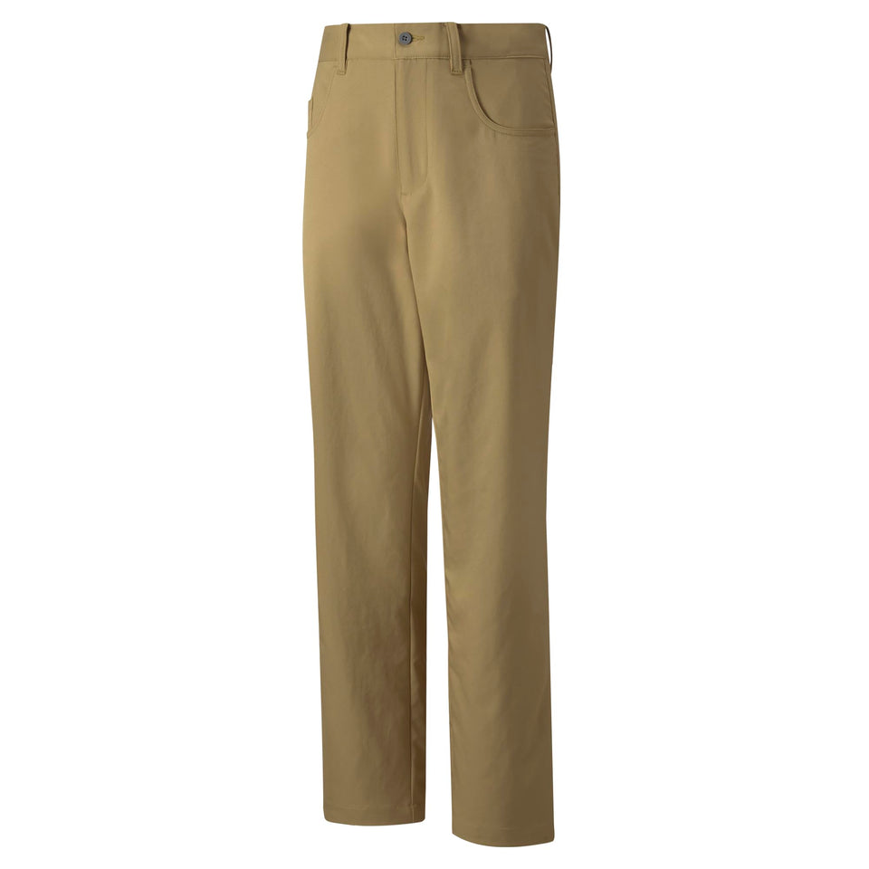 Puma Golf boys 5-pocket pants in antique bronze, front view with modern fit, comfortable all-day wear