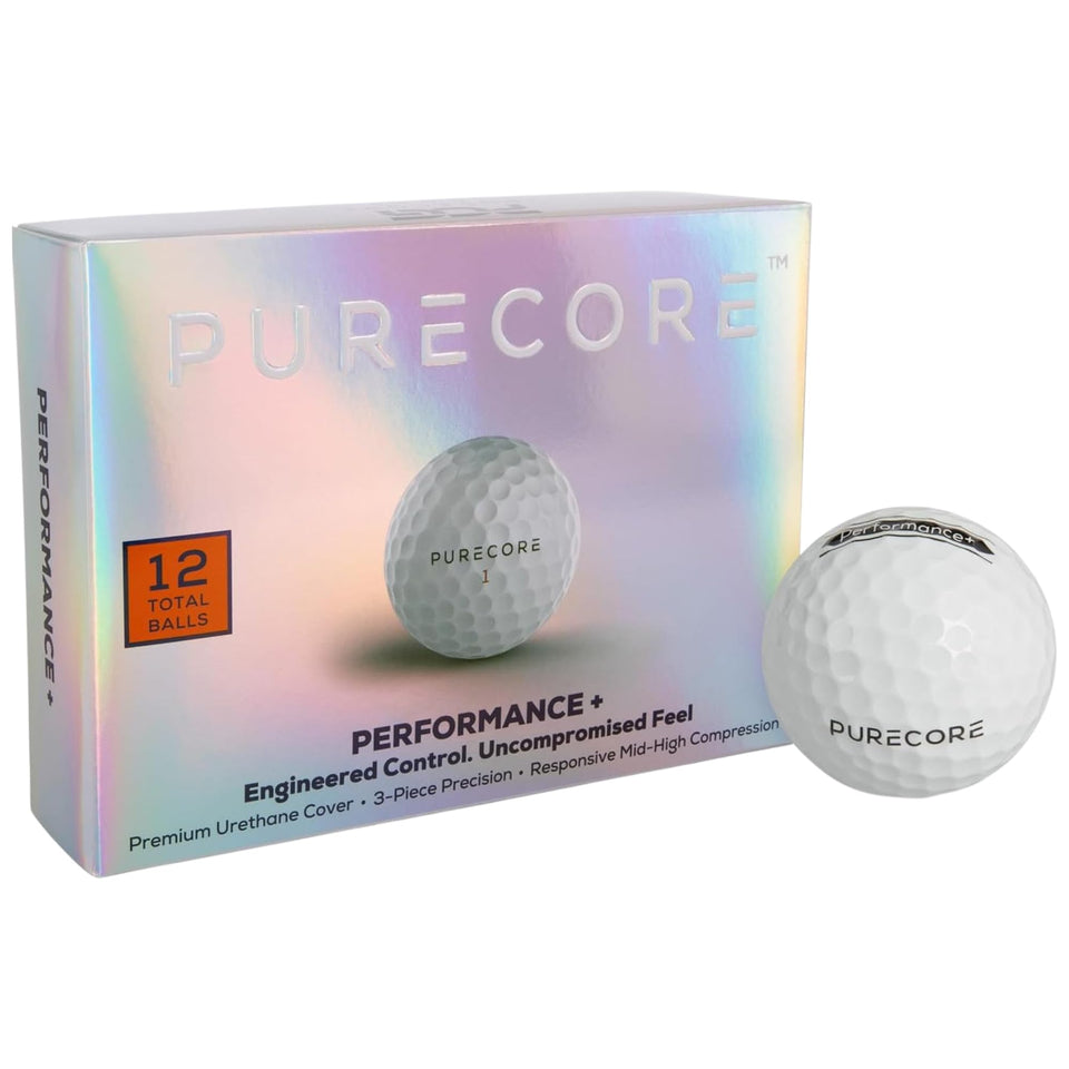 PureCore Golf ball closeup showing sleek design for consistent distance.