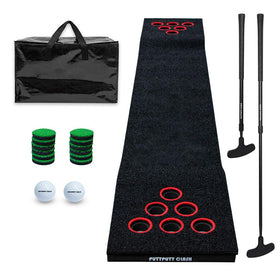 PUTTPUTT CLASH putting mat rolls flat for true putts and smooth play.