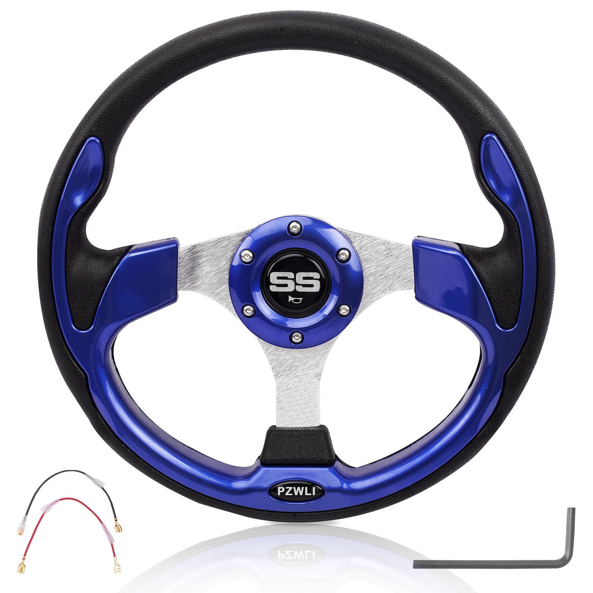 PZWLI universal blue steering wheel for golf carts enhances grip and control.