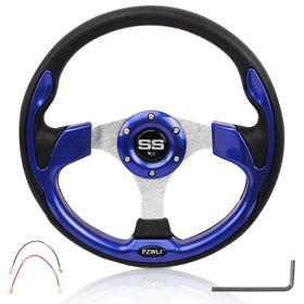 PZWLI universal blue steering wheel for golf carts enhances grip and control.