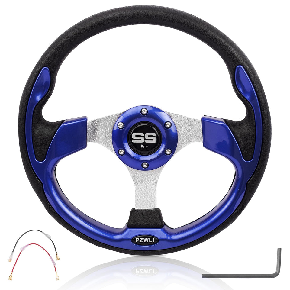 PZWLI universal blue steering wheel for golf carts enhances grip and control.