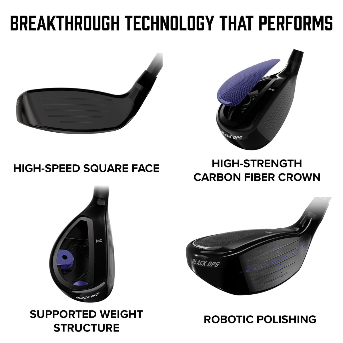 PXG 0311 Black Ops Hybrid crown with perimeter weighting enhances stability and MOI