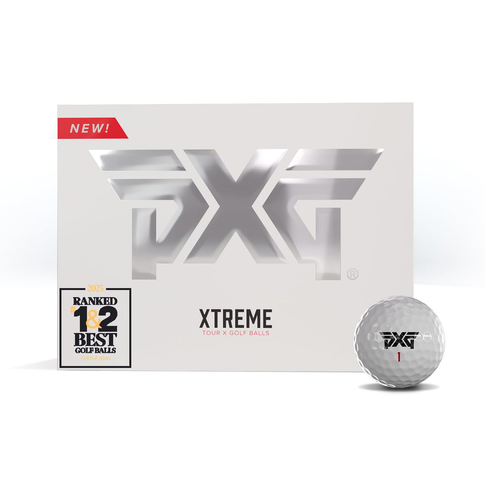 PXG Xtreme Tour balls 12-pack front view, designed for longer distance and higher launch.