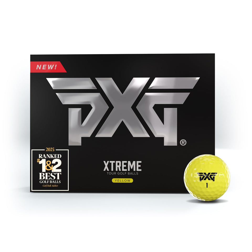 PXG Xtreme Tour Yellow ball front view with distance-boosting aerodynamics