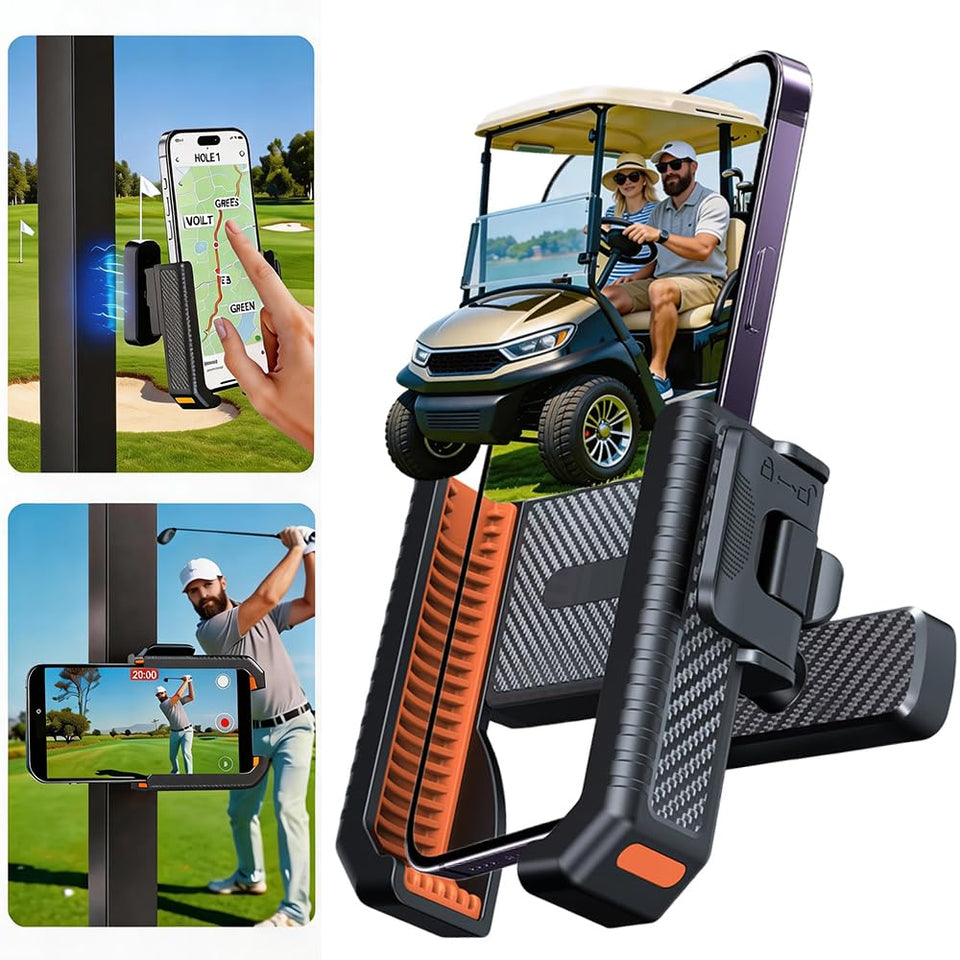 PXIRQ magnetic golf cart holder with N52 magnets secures phone on rough terrain.