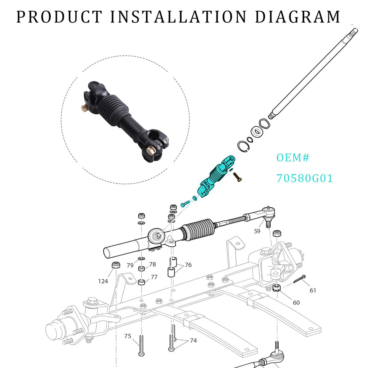 PXTHEU upgraded steering shaft joint demonstrates durable metal link for reliable steering.
