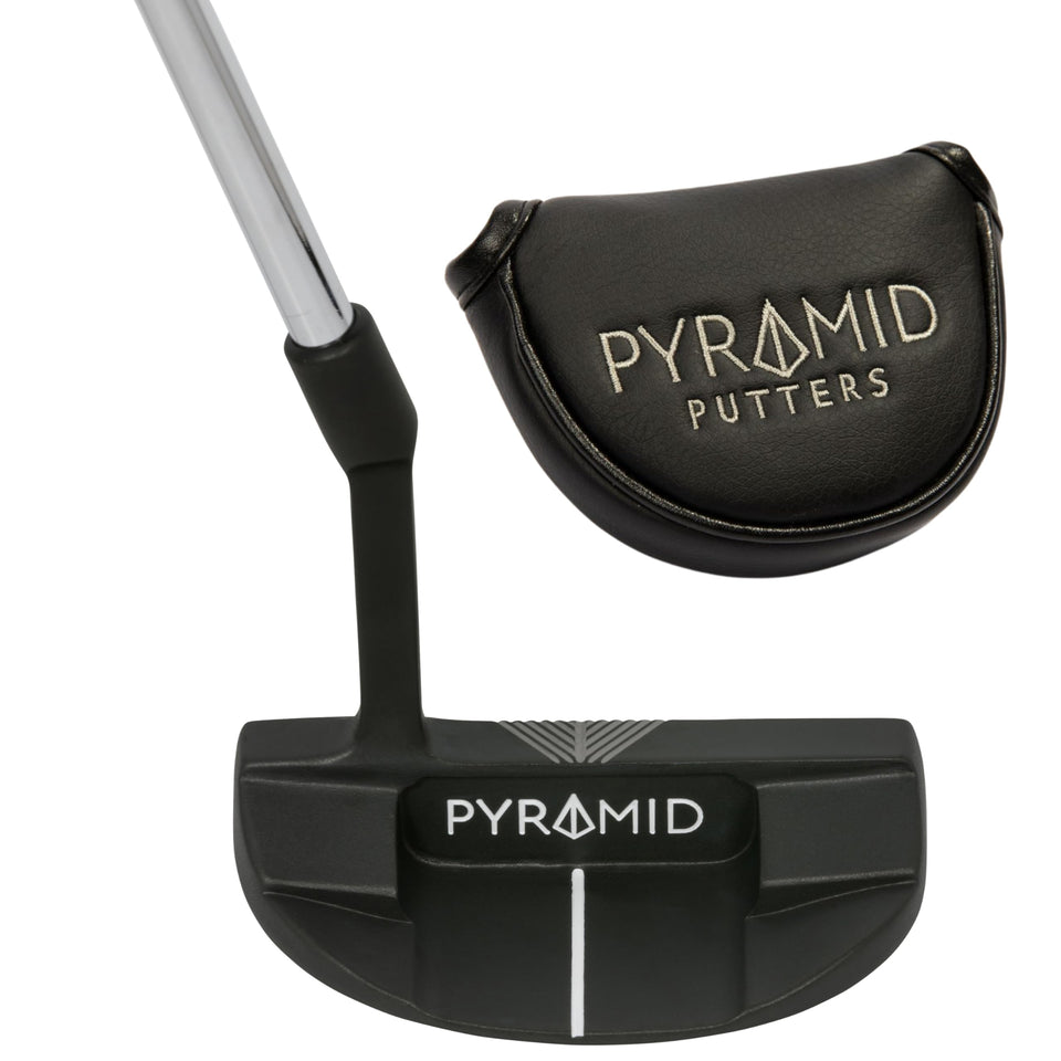 Pyramid 34-degree mallet putter top view highlighting alignment.