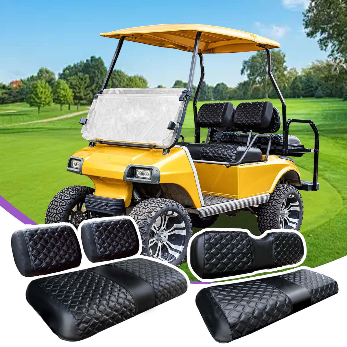 PZWLI diamond front seat cover for Club Car DS protects vinyl.