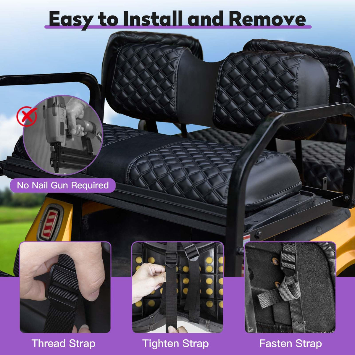 PZWLI diamond rear seat cover for Club Car DS protects rear seating.