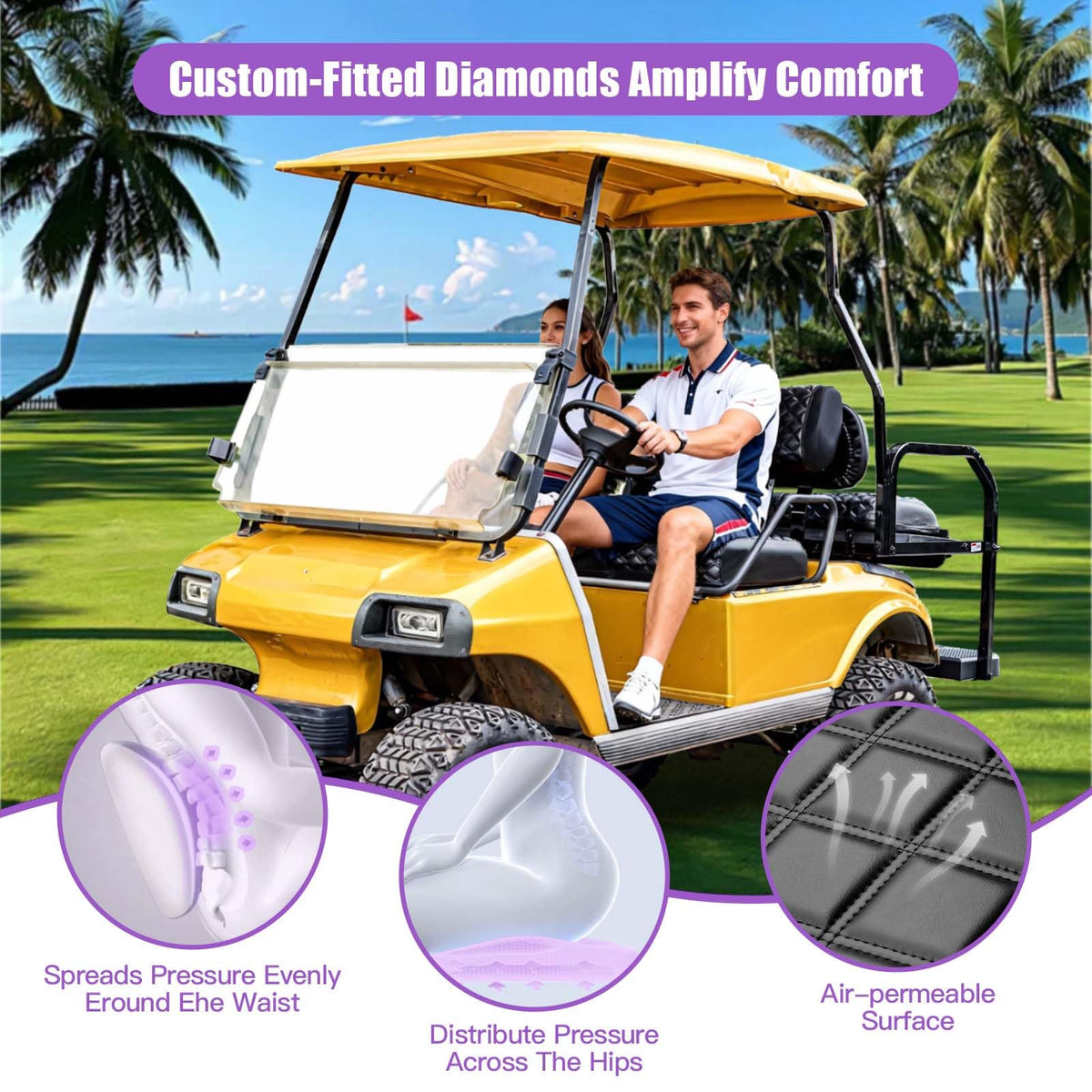 PZWLI vinyl seat cover with diamond texture adds durability.
