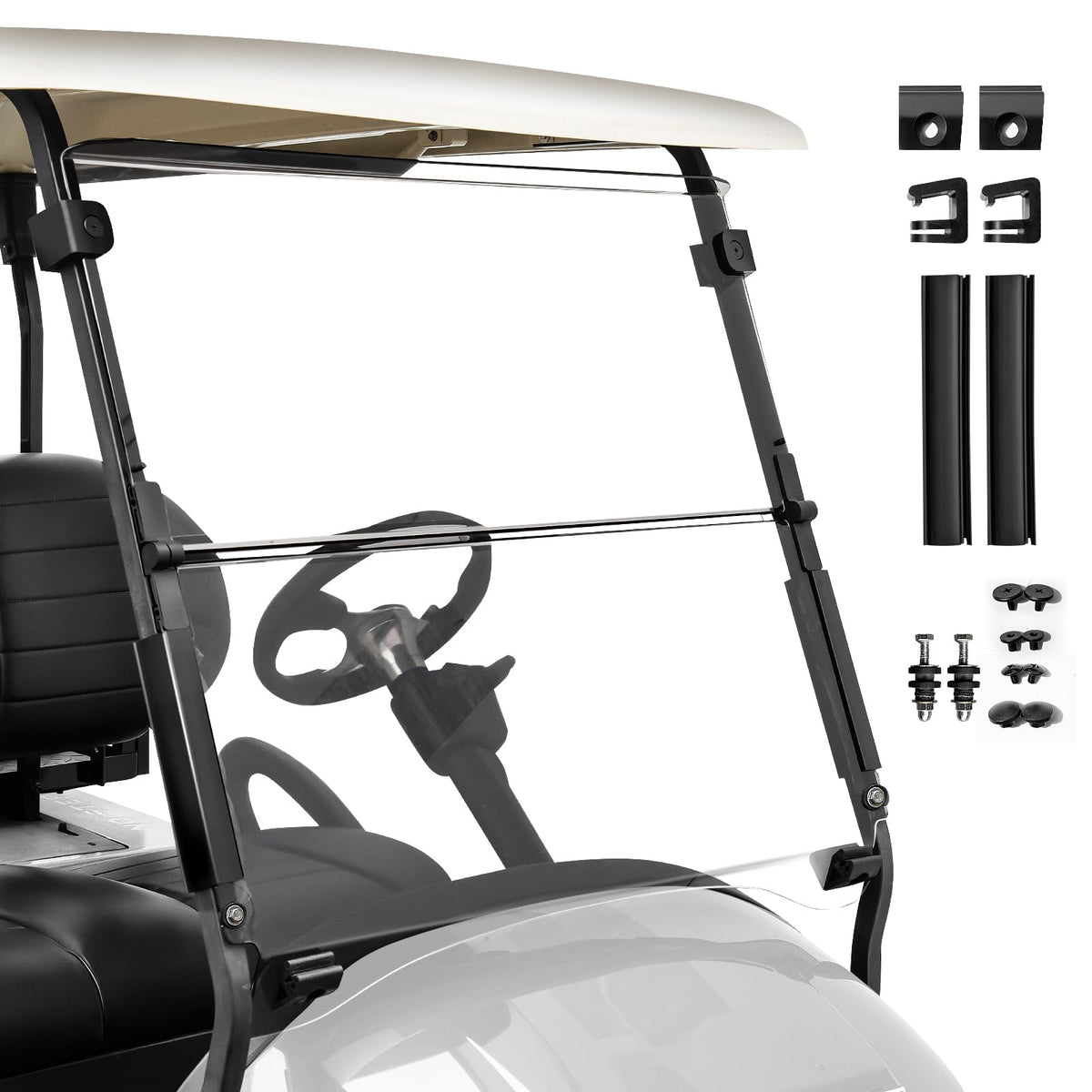 PZWLI 4.5mm extra thick windshield for Club Car Precedent front view offering clear visibility
