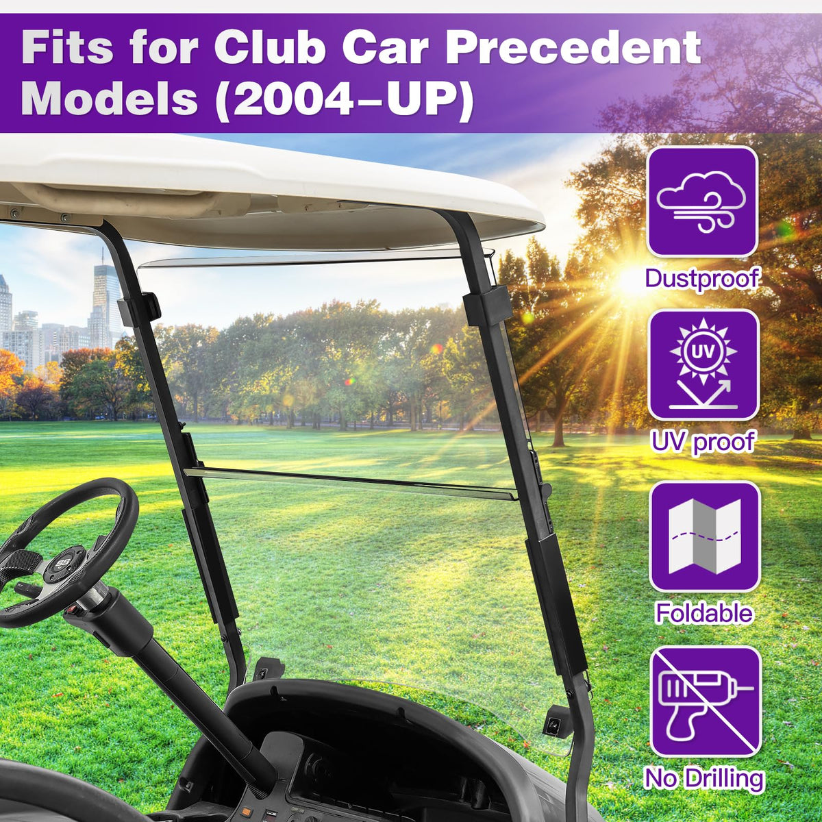 PZWLI Club Car Precedent compatible windshield in full 180deg coverage for comprehensive protection