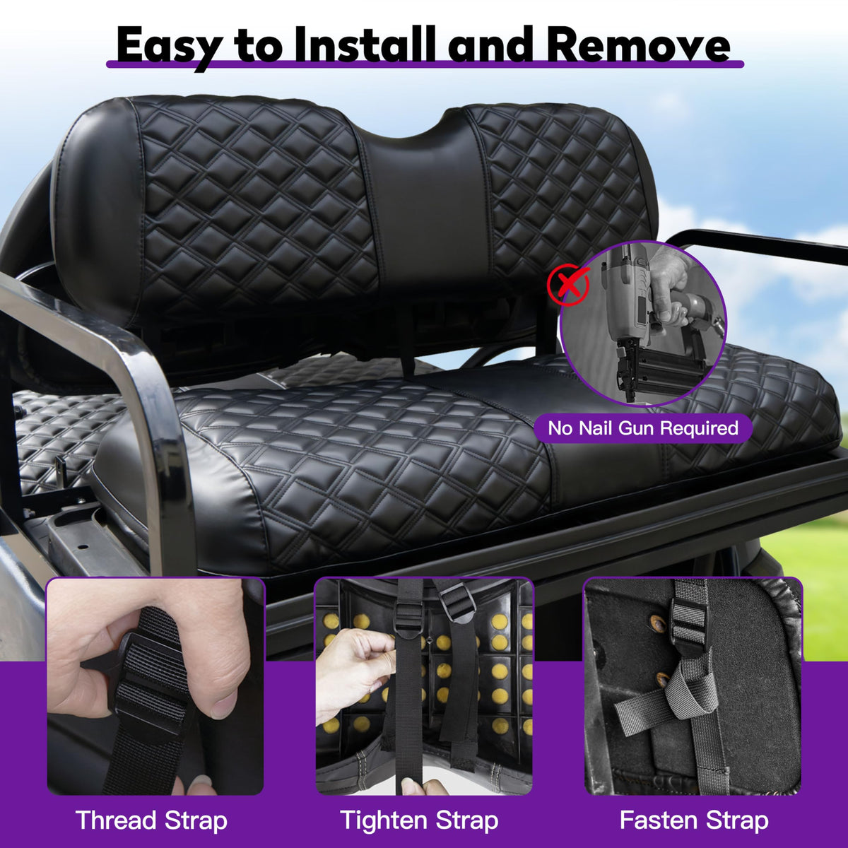 PZWLI Club Car Precedent front seat cover installation shows easy fitting.