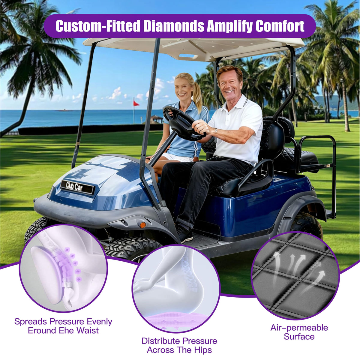 PZWLI Club Car Precedent rear seat cover in diamond texture protects cushions.