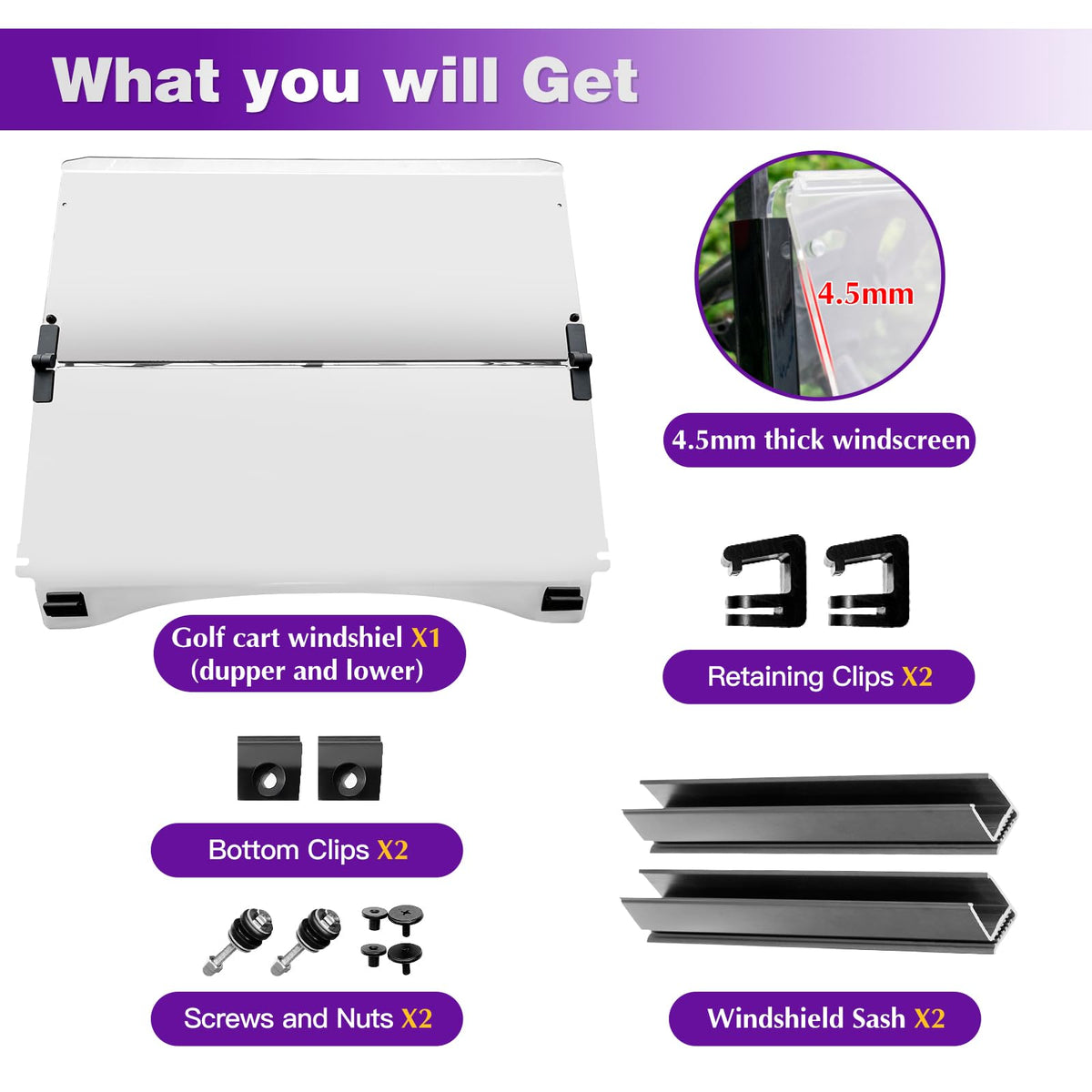 PZWLI easy install windshield for Club Car Precedent