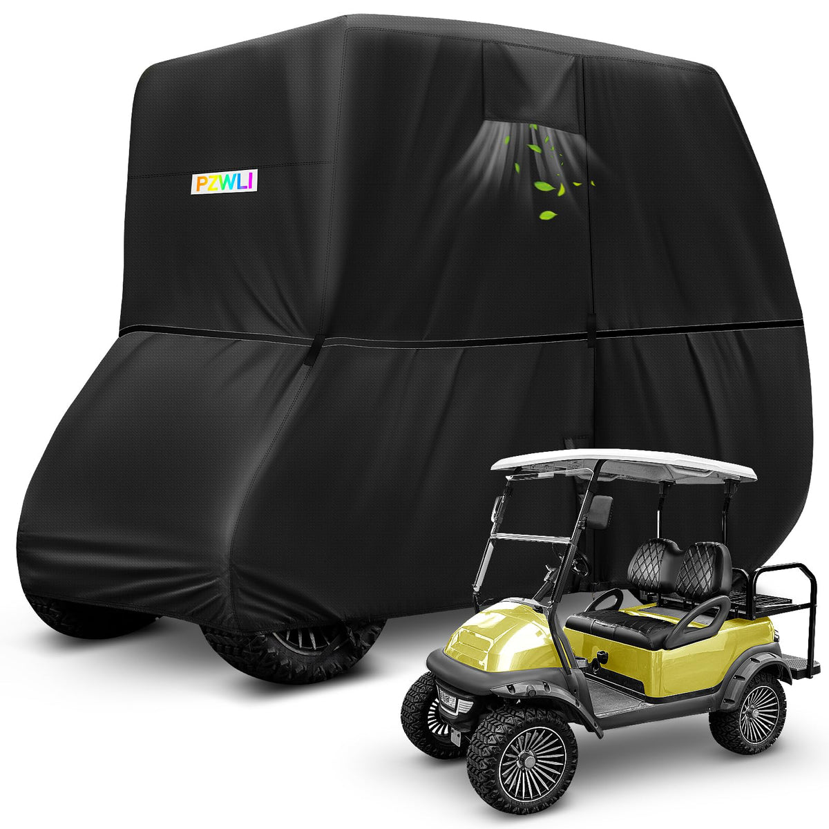 PZWLI golf cart cover overview showing full protection from weather and debris