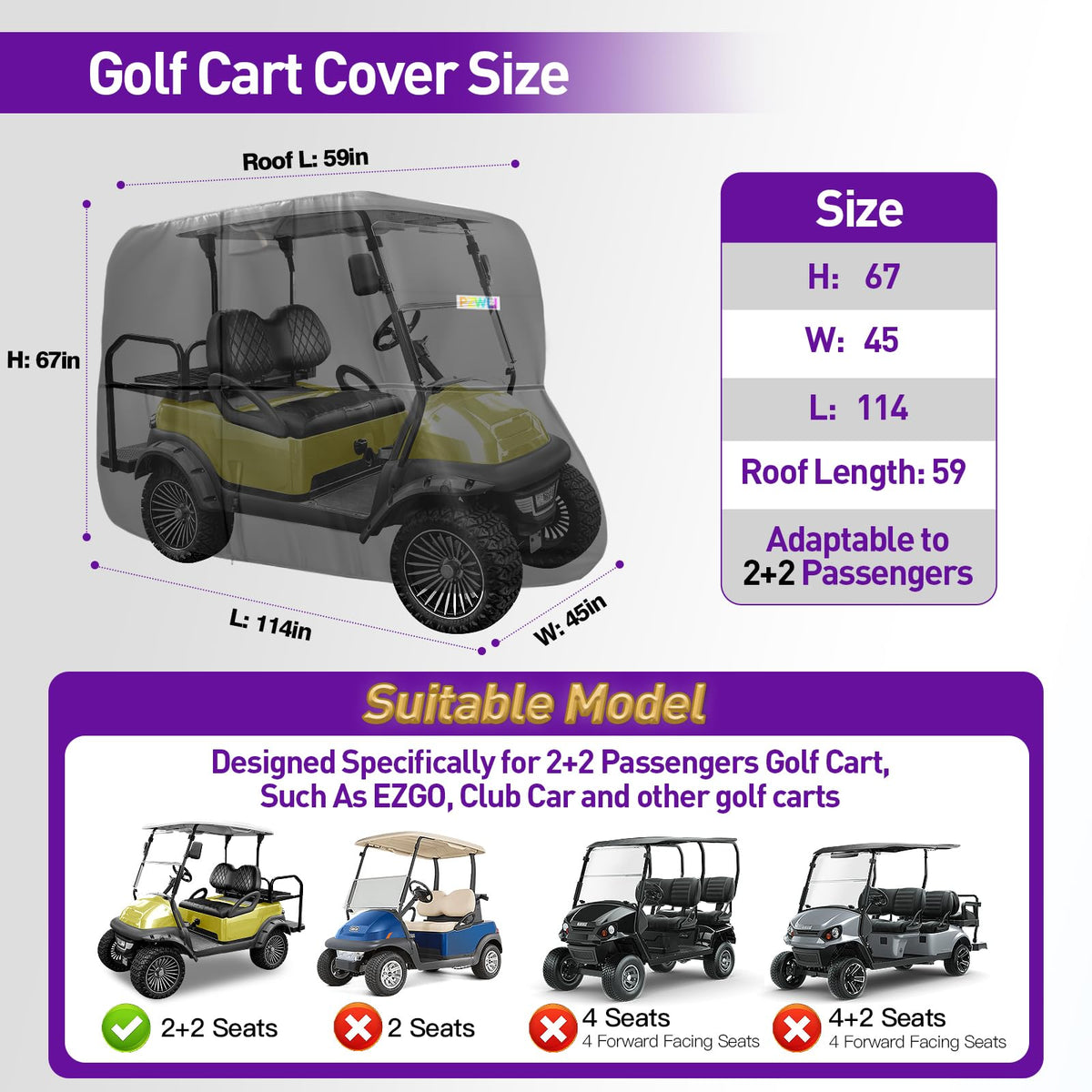 PZWLI golf cart cover side vents demonstrate breathable airflow for a comfy interior
