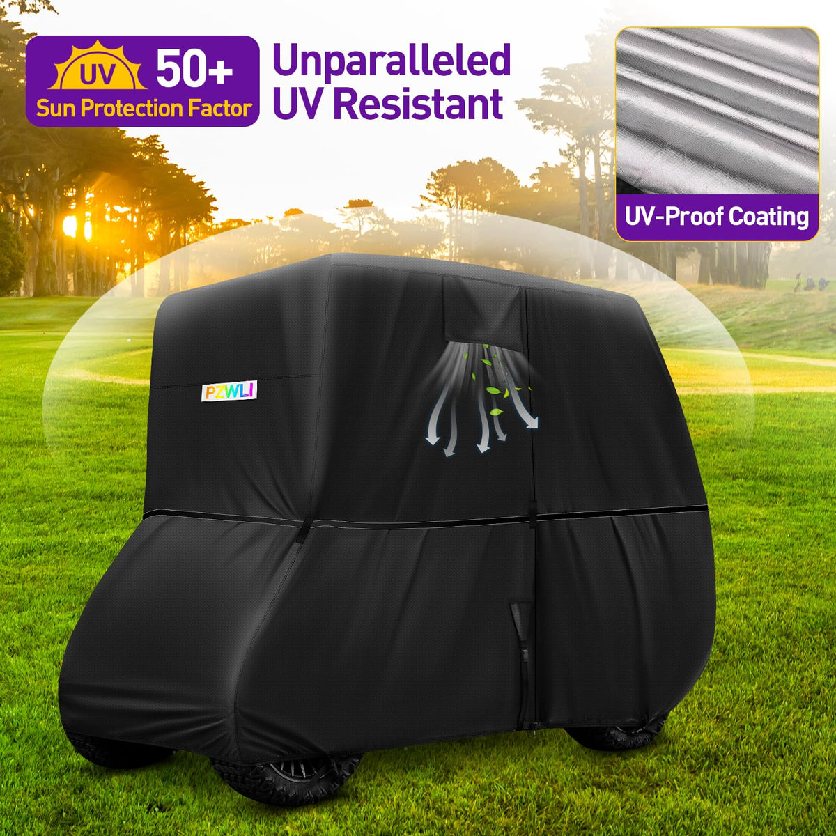 PZWLI golf cart cover windproof straps secure a snug fit in windy conditions