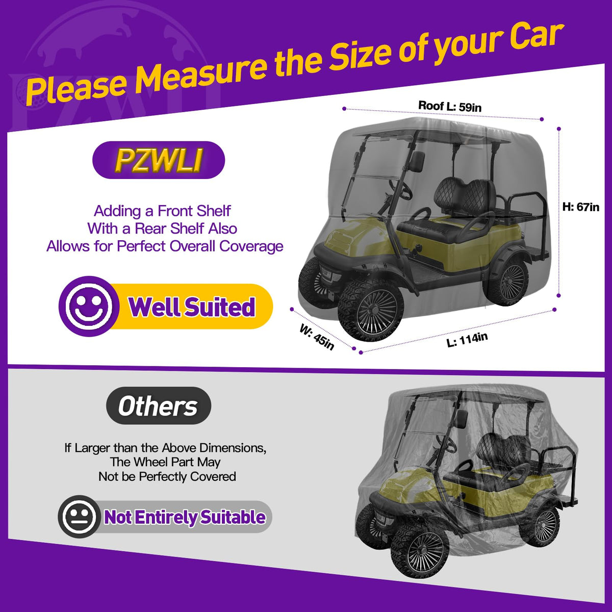 PZWLI golf cart cover zipper doors enable easy access while covered