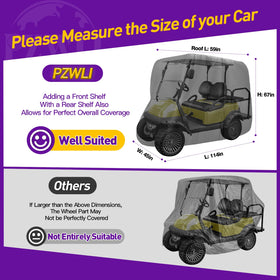 PZWLI golf cart cover zipper doors enable easy access while covered
