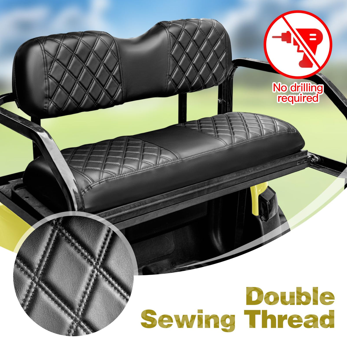 PZWLI Diamond rear seat cover for golf cart offering breathable comfort on long rides