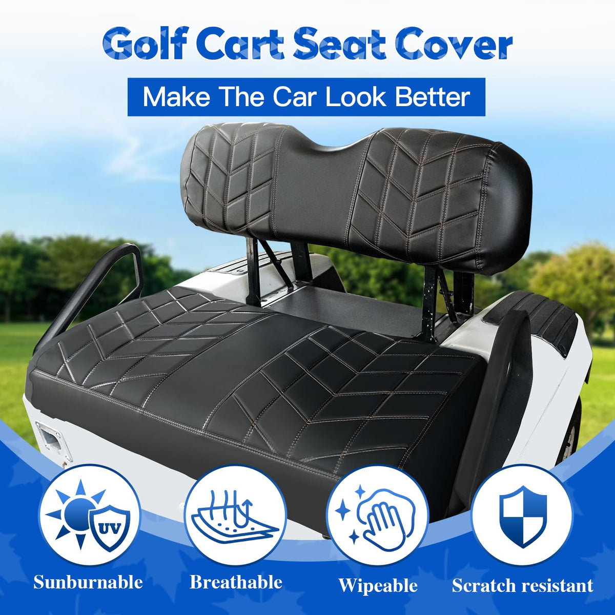 PZWLI seat cover vinyl closeup highlights durable, weather-resistant material and breathable padding.