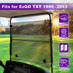 PZWLI removable half-screen windshield offers adjustable weather protection for golf carts.