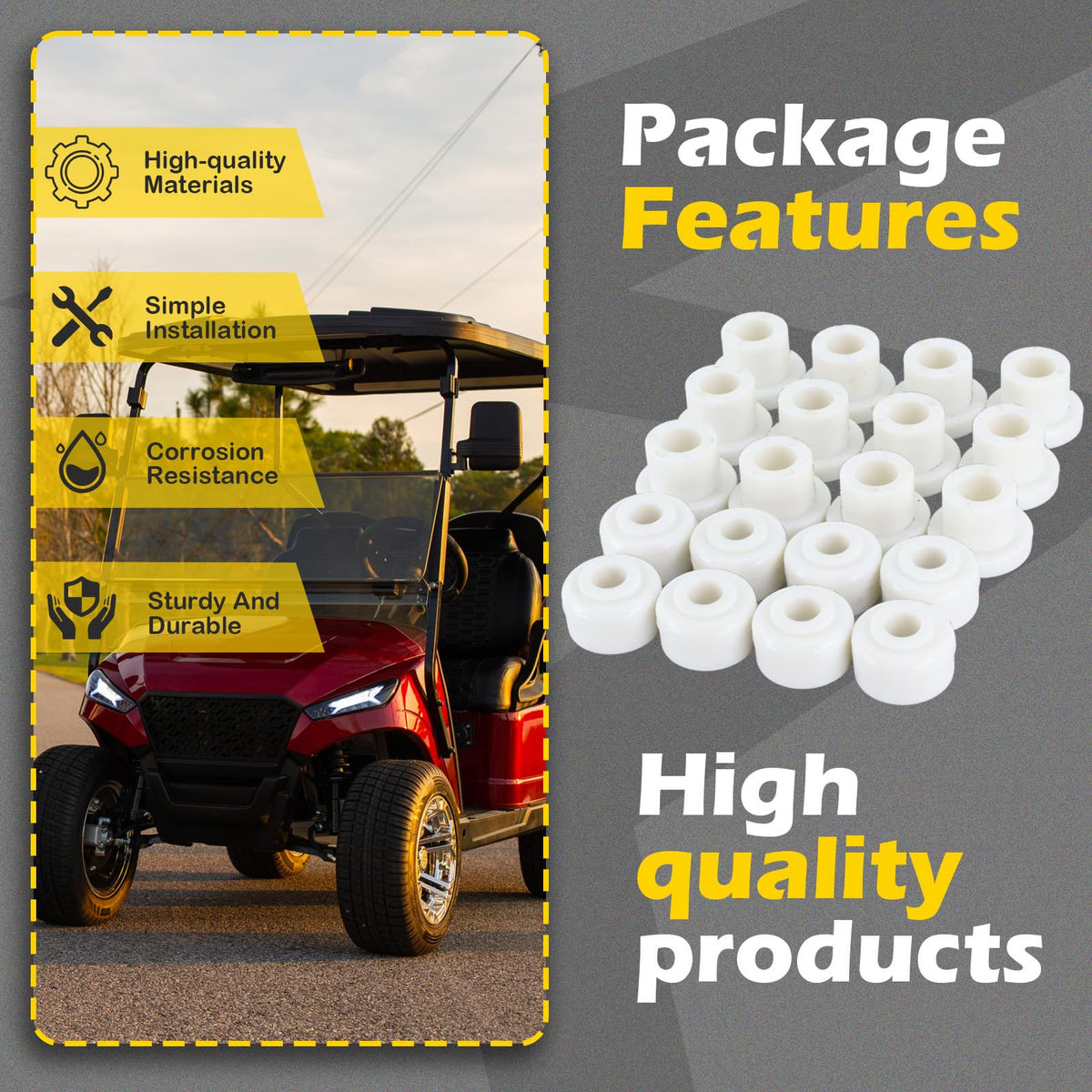 Qagea kit packaging shows 20 bushings for versatile A-arm repairs