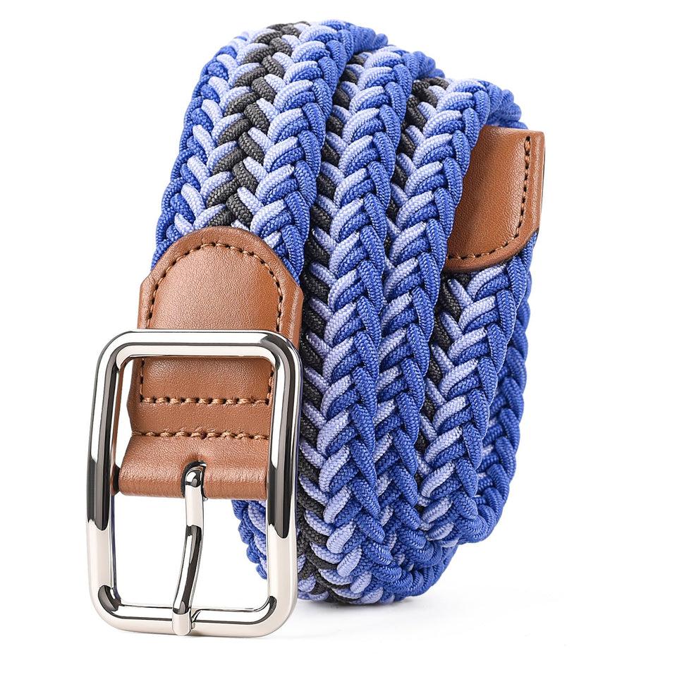 QAZSE braided golf belt blue buckle close-up for secure wear.