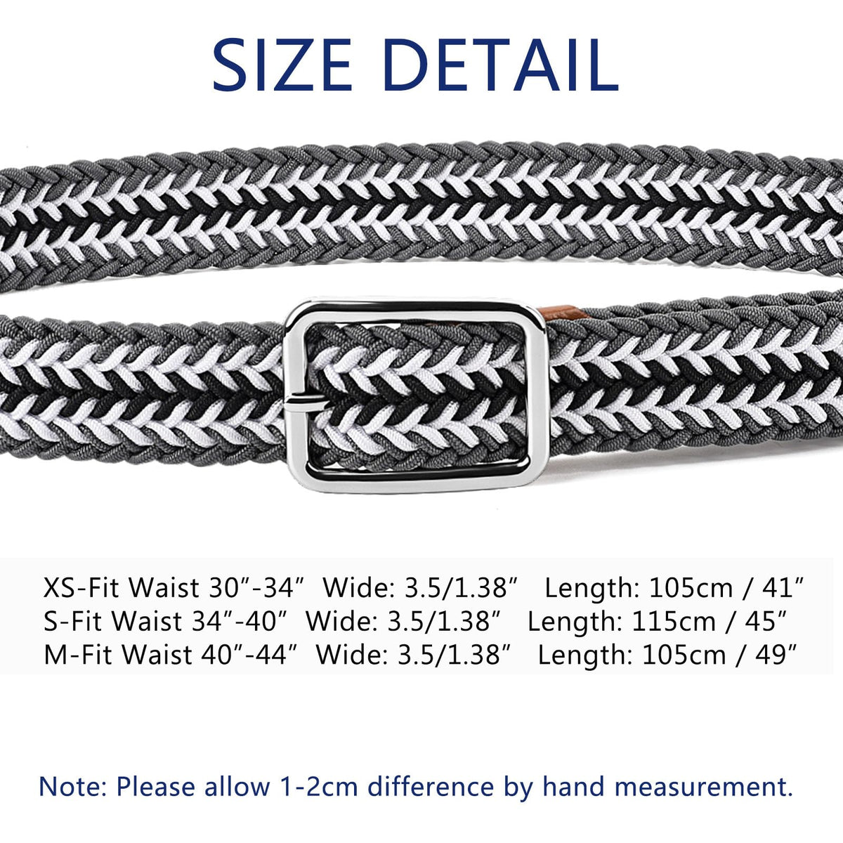 QAZSE braided golf belt blue on pants showing stretch comfort.