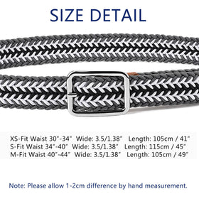 QAZSE braided golf belt blue on pants showing stretch comfort.