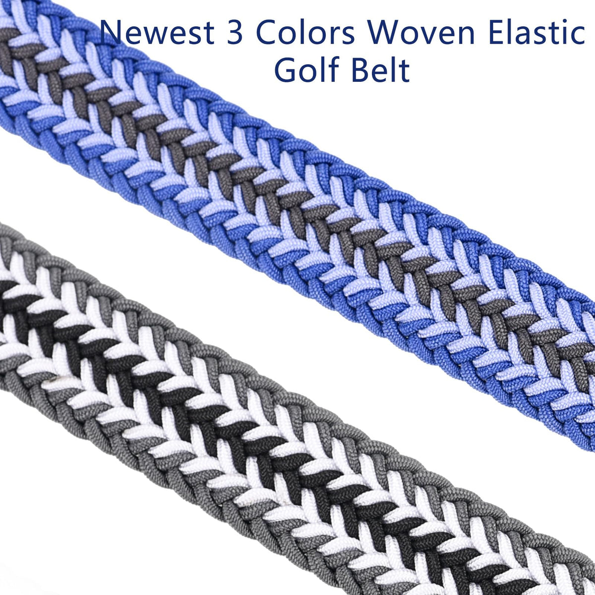 QAZSE belt with blue knit and leather end pieces detail.