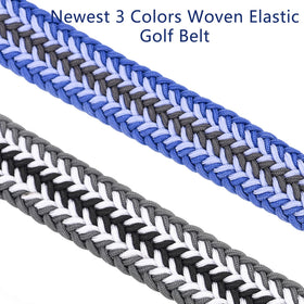 QAZSE belt with blue knit and leather end pieces detail.
